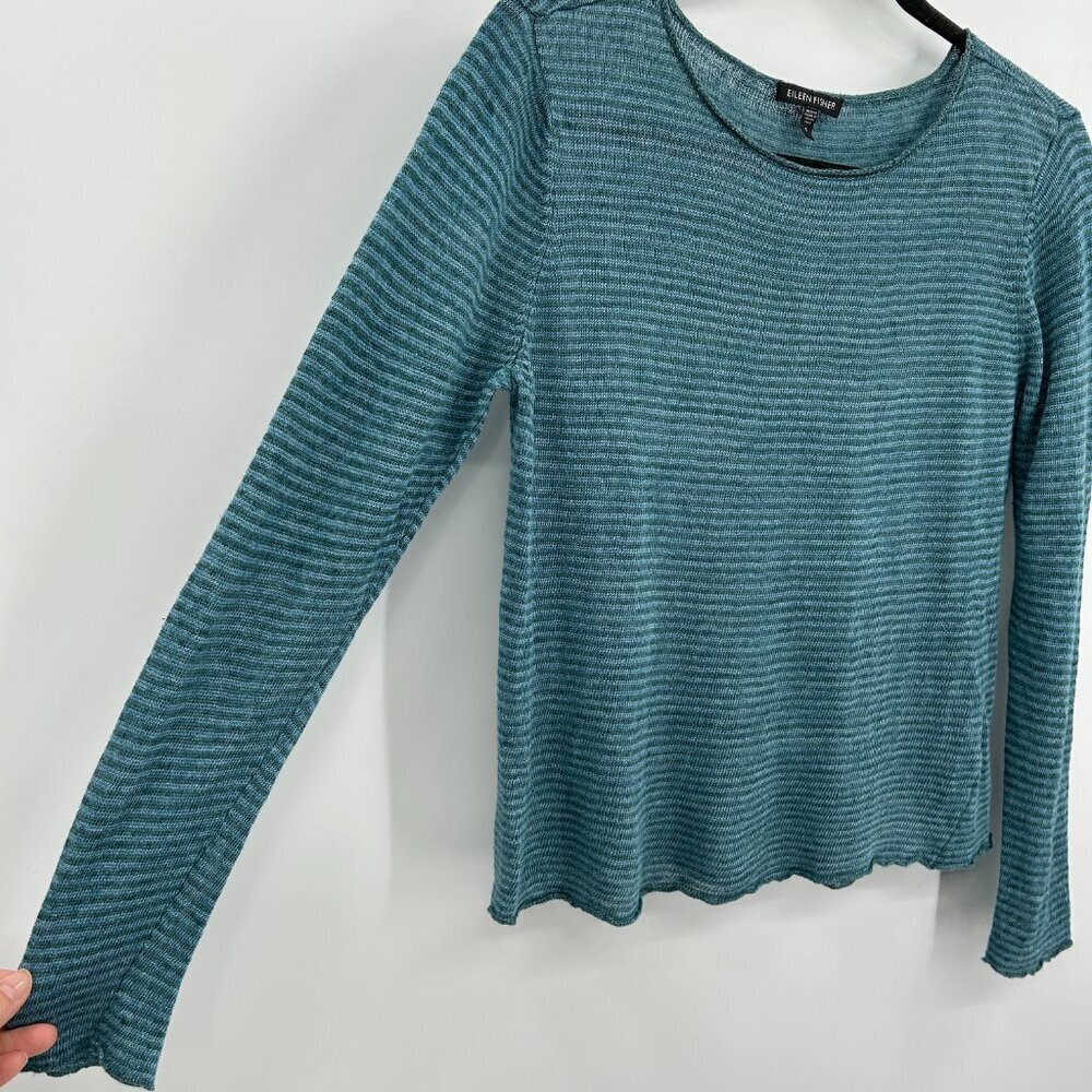 Eileen Fisher Teal Linen,Long Sleeve Top, Small. Like-New. SAME DAY SHIPPING! - Picture 4 of 6